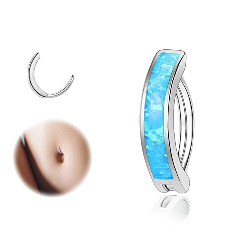 ZS 14G Clicker Piercing Bauchnabel für Frauen, Silber 925 Opal Bauchnabelpiercing Reverse Curved Nabel Barbell Schmuck Körperschmuck (Blauer:16G,8mm) von ZS