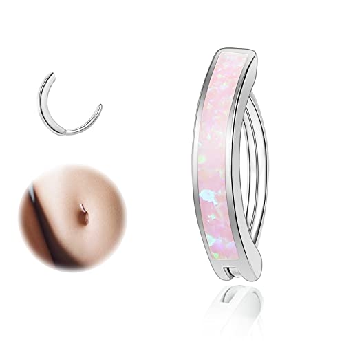 ZS 14G Clicker Piercing Bauchnabel für Frauen, Silber 925 Opal Bauchnabelpiercing Reverse Curved Nabel Barbell Schmuck Körperschmuck (Rosa:14G,10mm) von ZS