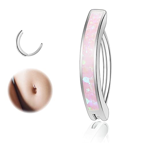 ZS 14G Clicker Piercing Bauchnabel für Frauen, Silber 925 Opal Bauchnabelpiercing Reverse Curved Nabel Barbell Schmuck Körperschmuck (Rosa:14G,12mm) von ZS