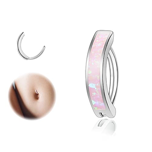 ZS 14G Clicker Piercing Bauchnabel für Frauen, Silber 925 Opal Bauchnabelpiercing Reverse Curved Nabel Barbell Schmuck Körperschmuck (Rosa:16G,8mm) von ZS