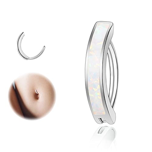 ZS 14G Clicker Piercing Bauchnabel für Frauen, Silber 925 Opal Bauchnabelpiercing Reverse Curved Nabel Barbell Schmuck Körperschmuck (Weißer:14G,10mm) von ZS