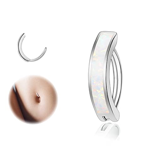 ZS 14G Clicker Piercing Bauchnabel für Frauen, Silber 925 Opal Bauchnabelpiercing Reverse Curved Nabel Barbell Schmuck Körperschmuck (Weißer:16G,8mm) von ZS