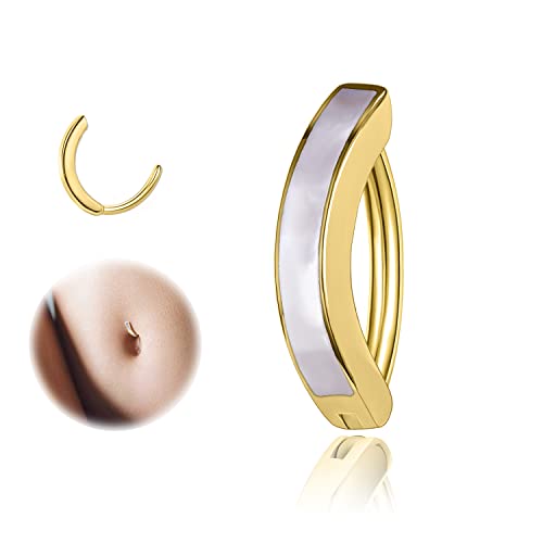 ZS 14G Clicker Piercing Bauchnabel für Frauen, Simulationshülle Bauchnabelpiercing Silber 925 Reverse Curved Nabel Barbell Schmuck Körperschmuck (Gold,12mm) von ZS