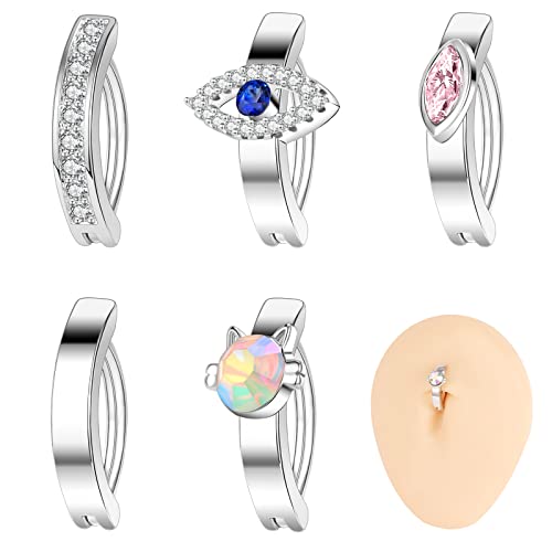 ZS 14G Edelstahl Clicker Piercing Bauchnabel für Frauen, CZ Bauchnabelpiercing Diamanten Reverse Curved Nabel Barbell Schmuck Körperschmuck (Set-A) von ZS