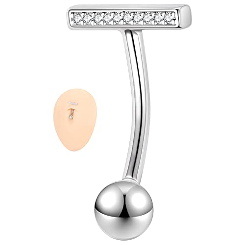 ZS 14G Kleine Bauchnabelringe für Frauen, 16G 925 Sterling Silber Rook Eyebrow Piercing Schmuck, Einfacher Reverse Curved Nabel Barbell Körperschmuck (CZ:14g,12mm) von ZS