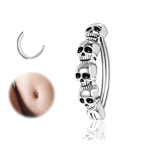 ZS 14G Schädel Clicker Piercing Bauchnabel für Frauen, Punk Bauchnabelpiercing Silber 925 Reverse Curved Nabel Barbell Schmuck Körperschmuck (Schädel,14g,12mm) von ZS