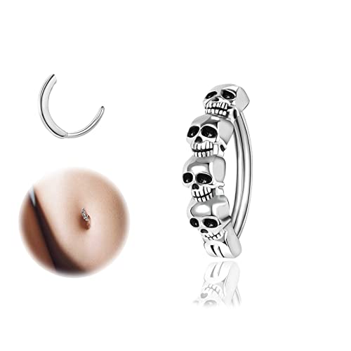 ZS 14G Schädel Clicker Piercing Bauchnabel für Frauen, Punk Bauchnabelpiercing Silber 925 Reverse Curved Nabel Barbell Schmuck Körperschmuck (Schädel,16g,8mm) von ZS
