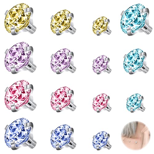 ZS 15 Stück 16G Edelstahl Dermal Piercing 2.5/3/4mm Zirkonia Hautanker für Männer Frauen, Diamant Kristall Edelstein, Zirkonia von ZS