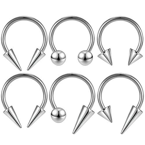 ZS 16G Spiked Hufeisen Nasen Septum Ringe, Edelstahl Daith Ohrringe Spike Lippenring, Nippel Helix Rook Piercing Schmuck Für Damen Herren (Silber-12mm) von ZS