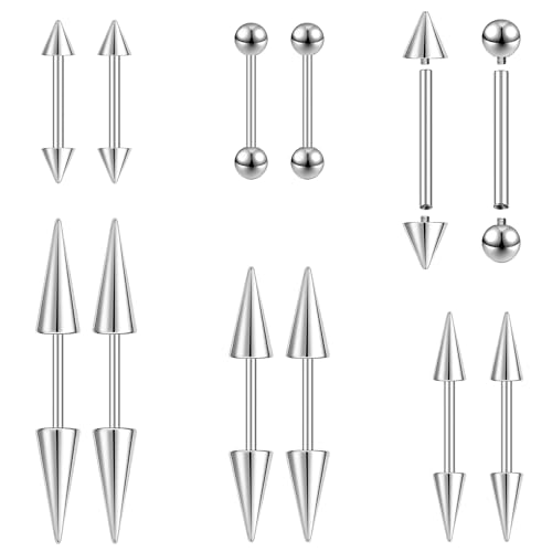 ZS 16G/18G Spike Knorpel Tragus Helix Piercing Edelstahl Spike Ohrstecker Innengewinde gebogen Barbell Nasenbrücke Ringe Schlangenbiss Piercing Schmuck für Damen Herren, 16g,L:8mm, Edelstahl, Kein von ZS