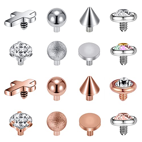 ZS 16G Edelstahl Dermal Anchor Piercing für Männer Frauen Diamant Hautanker Gewinde Intern Tops Schwarz Gold Microdermal Piercing Schmuck (E) von ZS