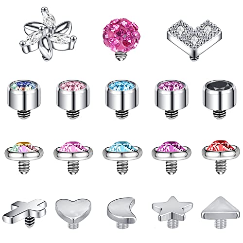 ZS 16G Edelstahl Dermal Anchor Piercing für Männer Frauen Diamant Hautanker Gewinde Intern Tops Schwarz Gold Microdermal Piercing Schmuck (D) von ZS