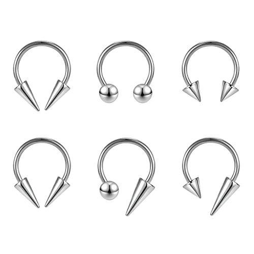 ZS 16G Spiked Hufeisen Nasen Septum Ringe, Edelstahl Daith Ohrringe Spike Lippenring, Nippel Helix Rook Piercing Schmuck Für Damen Herren (Silber-8mm) von ZS