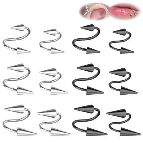 ZS 20G Spike Nasenringe Ohrstecker, 18G Edelstahl Spike Ohrstecker, 16G Septum Lippenringe Knorpel Tragus Helix Piercing Für Damen Herren (12 Stück 16g Helix Ohrringe) von ZS