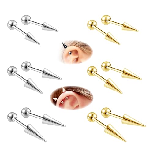 ZS 20G Spike Nasenringe Ohrstecker, 18G Edelstahl Spike Ohrstecker, 16G Septum Lippenringe Knorpel Tragus Helix Piercing Für Damen Herren (12 Stück 18g Ohrstecker) von ZS