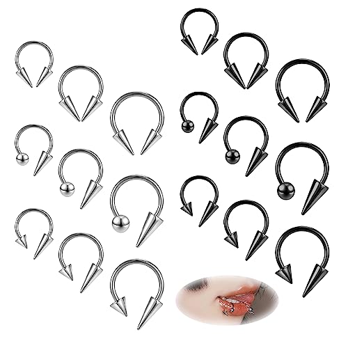 ZS 20G Spike Nasenringe Ohrstecker, 18G Edelstahl Spike Ohrstecker, 16G Septum Lippenringe Knorpel Tragus Helix Piercing Für Damen Herren (18 Stück 16g Septumringe) von ZS