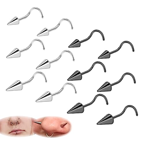 ZS 20G Spike Nasenringe Ohrstecker, 18G Edelstahl Spike Ohrstecker, 16G Septum Lippenringe Knorpel Tragus Helix Piercing Für Damen Herren (12 Stück 20g Nasenschraubenbolzen) von ZS