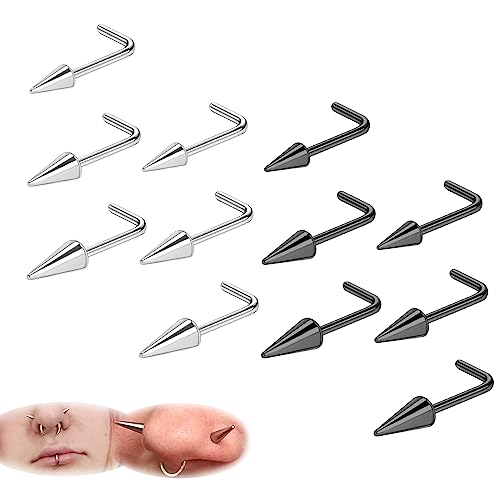 ZS 20G Spike Nasenringe Ohrstecker, 18G Edelstahl Spike Ohrstecker, 16G Septum Lippenringe Knorpel Tragus Helix Piercing Für Damen Herren (12 Stück 20g L-förmige Nasenstecker) von ZS