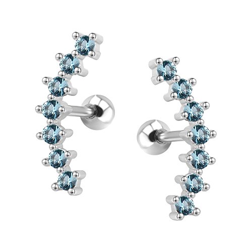 ZS 316L Edelstahl Ohrpiercing Gebogen Knorpelohrring CZ Ohrringe Körperschmuck Ohr Helix Conch Piercing für Damen (Hellblau) von ZS