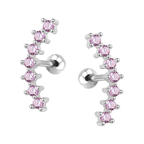 ZS 316L Edelstahl Ohrpiercing Gebogen Knorpelohrring CZ Ohrringe Körperschmuck Ohr Helix Conch Piercing für Damen (Rosa) von ZS