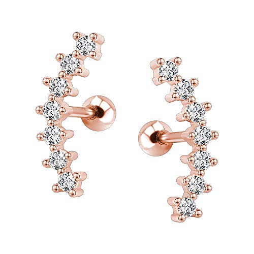 ZS 316L Edelstahl Ohrpiercing Gebogen Knorpelohrring CZ Ohrringe Körperschmuck Ohr Helix Conch Piercing für Damen (Roségold) von ZS