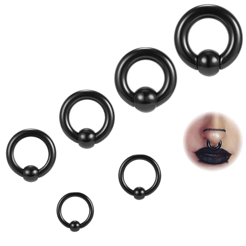ZS 6 Stück Captive Bead Ringe Spring Action BCR Kugelringe, 12G-0G PA Ring, Acryl Nasen Septum Ringe Dehnung durchbohrter Körperschmuck für Männer Frauen (Schwarz) von ZS