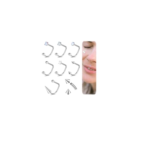 ZS 7 Stücke Lippenpiercing Edelstahl Sternopal Zirkonia, 16G C-förmige U-förmige Lippenringe, Knorpe Helix Ohrringe Innengewinde für Damen Herren (C-förmige Lippenringe,12mm) von ZS