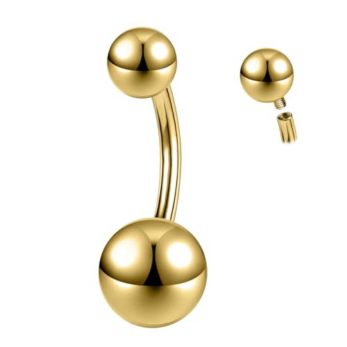 ZS ASTM F136 Titan Bauchnabelpiercing Schmuck, 14G Cubic Zirconia Bauchnabelring, langer Stab Körperpiercingschmuck für Frauen, Curved Barbell Belly Button Rings (Doppelkugel;Stab:Gold;L:12mm) von ZS