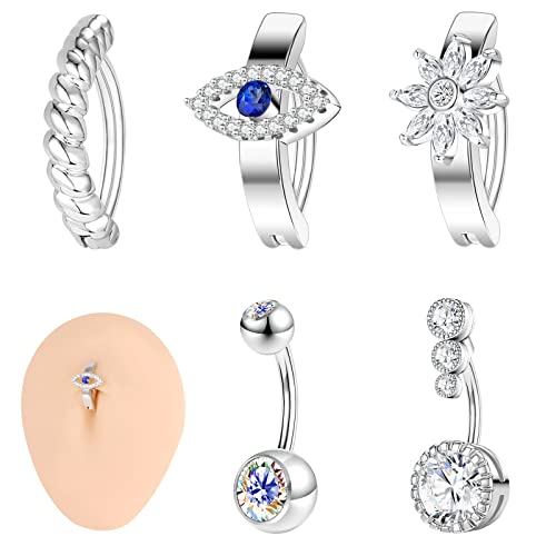 ZS Edelstahl Clicker Piercing Bauchnabel für Frauen, 14G CZ Bauchnabelpiercing Diamanten Reverse Curved Nabel Barbell Schmuck Körperschmuck (Set-C) von ZS