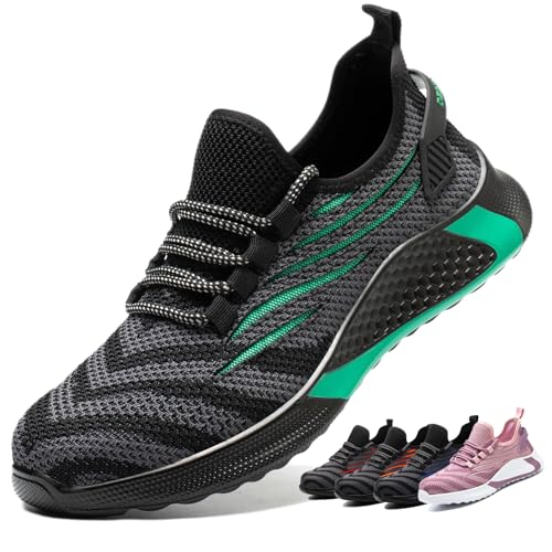 ZSDZSZ Arbeitsschuhe Herren Leicht Sicherheitsschuhe Damen Atmungsaktive Stahlkappenschuhe Sportlich Schutzschuhe,Grün,36 EU von ZSDZSZ