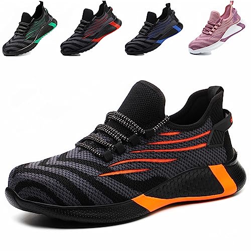 ZSDZSZ Arbeitsschuhe Herren Leicht Sicherheitsschuhe Damen Atmungsaktive Stahlkappenschuhe Sportlich Schutzschuhe,Orange,EU 39 von ZSDZSZ