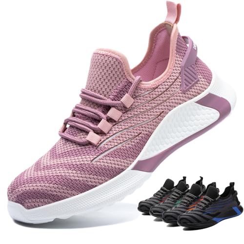 ZSDZSZ Arbeitsschuhe Herren Leicht Sicherheitsschuhe Damen Atmungsaktive Stahlkappenschuhe Sportlich Schutzschuhe,Pink,39 EU von ZSDZSZ