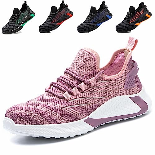 ZSDZSZ Arbeitsschuhe Herren Leicht Sicherheitsschuhe Damen Atmungsaktive Stahlkappenschuhe Sportlich Schutzschuhe,Pink,EU 36 von ZSDZSZ