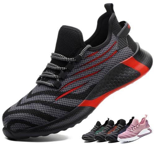 ZSDZSZ Arbeitsschuhe Herren Leicht Sicherheitsschuhe Damen Atmungsaktive Stahlkappenschuhe Sportlich Schutzschuhe,Rot,36 EU von ZSDZSZ