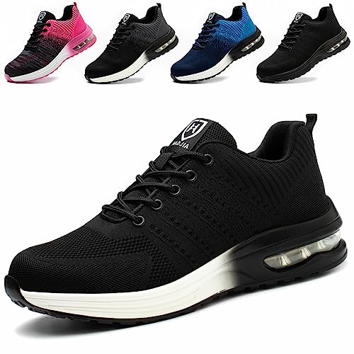 ZSDZSZ Arbeitsschuhe Herren Leicht Sicherheitsschuhe Damen Atmungsaktive Stahlkappenschuhe Sportlich Schutzschuhe,Schwarz-a,37 EU von ZSDZSZ