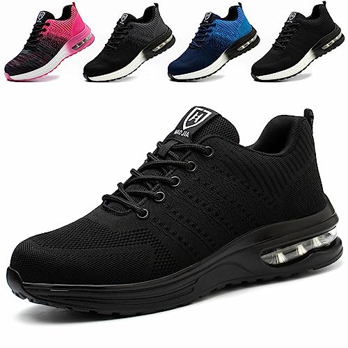 ZSDZSZ Arbeitsschuhe Herren Leicht Sicherheitsschuhe Damen Atmungsaktive Stahlkappenschuhe Sportlich Schutzschuhe,Schwarz,37 EU von ZSDZSZ