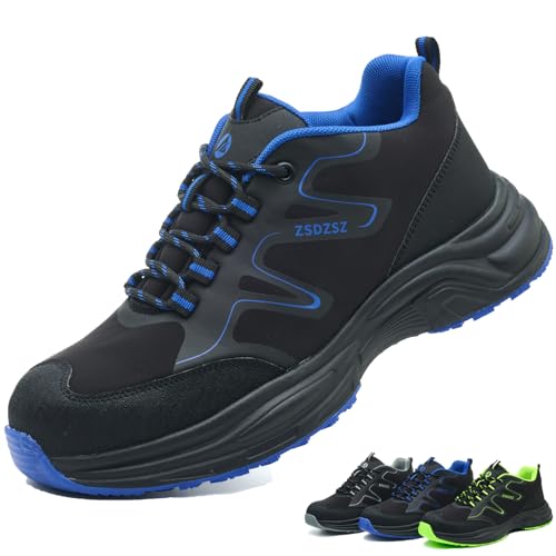 ZSDZSZ Sicherheitsschuhe Herren Damen Arbeitsschuhe Leicht rutschfest Atmungsaktiv Stahlkappenschuhe Sportlich, Blau, 39 EU von ZSDZSZ