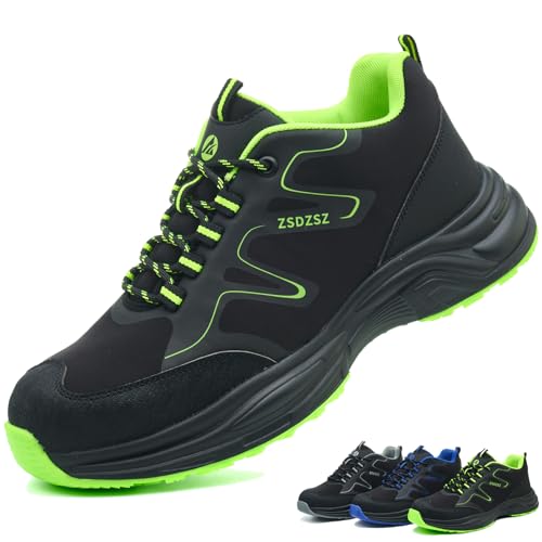ZSDZSZ Sicherheitsschuhe Herren Damen Arbeitsschuhe Leicht rutschfest Atmungsaktiv Stahlkappenschuhe Sportlich, Grün, 36 EU von ZSDZSZ