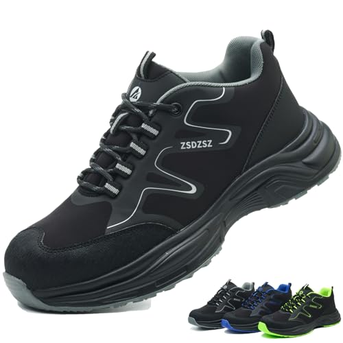 ZSDZSZ Sicherheitsschuhe Herren Damen Arbeitsschuhe Leicht rutschfest Atmungsaktiv Stahlkappenschuhe Sportlich, Schwarz, 36 EU von ZSDZSZ