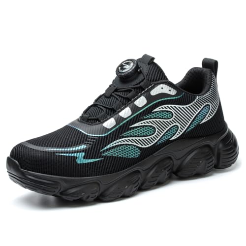 ZSDZSZ Sicherheitsschuhe Herren extra Leicht Arbeitsschuhe Damen Stahlkappenschuhe Atmungsaktive rutschfeste Schutzschuhe mit Drehknopf, Schwarz, 45 EU von ZSDZSZ