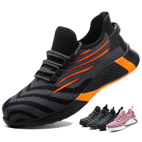 ZSDZSZ Arbeitsschuhe Herren Leicht Sicherheitsschuhe Damen Atmungsaktive Stahlkappenschuhe Sportlich Schutzschuhe,Orange,37 EU von ZSDZSZ
