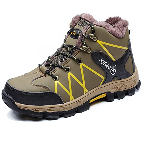 ZSDZSZ Winter Sicherheitsschuhe Herren Damen Wasserdicht Arbeitsschuhe Stahlkappe Schutzschuhe Warm Gefütterte Sicherheitsstiefel rutschfeste Arbeitsstiefel,Beige,46 EU von ZSDZSZ