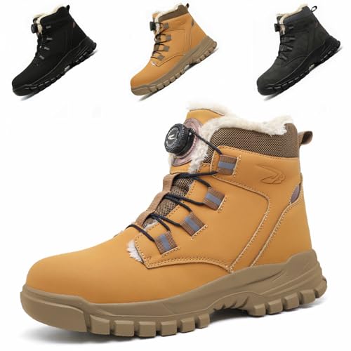 ZSDZSZ Winter Sicherheitsschuhe Herren Damen Wasserdicht Leicht Arbeitsschuhe Stahlkappenschuhe rutschfeste Warm Gefüttert Sicherheitsstiefel mit Drehknopf, Orange, 41 EU von ZSDZSZ