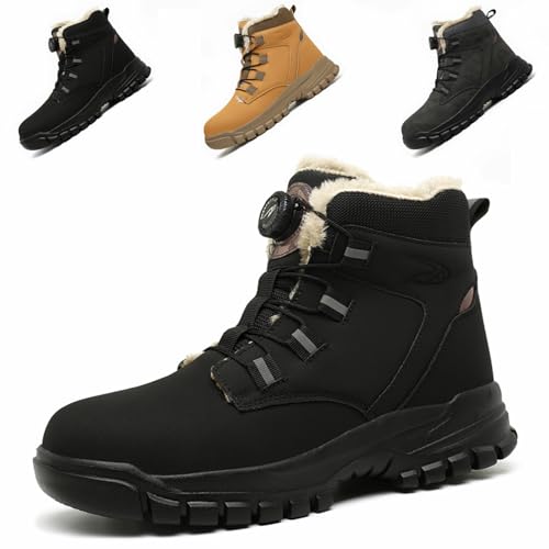 ZSDZSZ Winter Sicherheitsschuhe Herren Damen Wasserdicht Leicht Arbeitsschuhe Stahlkappenschuhe rutschfeste Warm Gefüttert Sicherheitsstiefel mit Drehknopf, Schwarz, 46 EU von ZSDZSZ