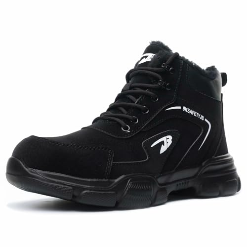 ZSDZSZ Winter Sicherheitsstiefel Herren Wasserdicht Sicherheitsschuhe Damen Leicht Arbeitsschuhe rutschfeste Stahlkappenschuhe mit Warm Gefüttert, Schwarz, 40 EU von ZSDZSZ