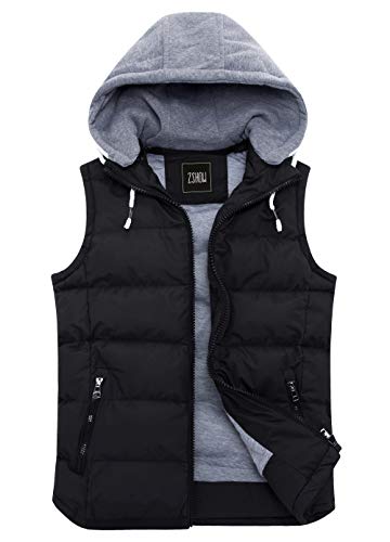 ZSHOW Herren Puffer Winddichte Weste Leicht Softshell Weste Baumwoll Winterweste Warme Weste mit Kapuze Schwarz XL von ZSHOW