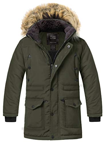 ZSHOW Jungen Winter Baumwolle Gepolsterter Mäntel WasserabWeißend Outdoor Jacke Kunstpelz Kapuze Warme Mäntel Gesteppte Jacke Winddichte Parka Grün 152-158 von ZSHOW