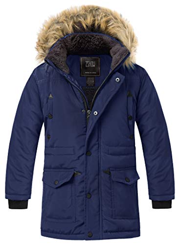 ZSHOW Jungen Winter Baumwolle Gepolsterter Mantel Wasserabweisend Outdoor Jacke Kunstpelz Kapuze Warme Mäntel Gesteppte Jacke Winddichte Parka Blau 128-134 von ZSHOW