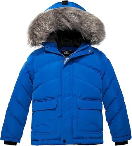 ZSHOW Jungen Winter Warme Gepolsterte Baumwolljacke Wasserabweisend Outdoorjacke Kunstpelz Kapuzen Mäntel Winddichte Oberbekleidung Blau 140-146 von ZSHOW