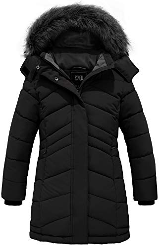 ZSHOW Mädchen Warm Gefüttert Winter Jacke Fleece Futter Jacke Slim Fit Mantel Bequem Freizeit Jacke Schwarz 116-122 von ZSHOW